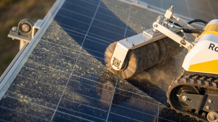 Robotergestützte Lagerreinigung von verschmutzten Solarmodulen
